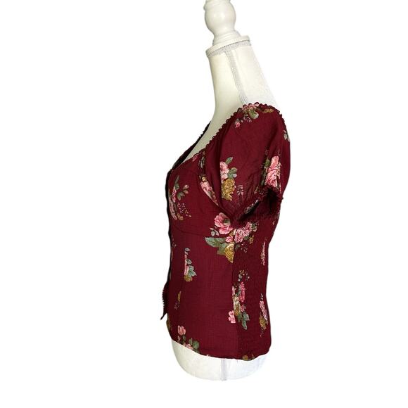 E Hanger M Peasant Red Smocked Back Sweetheart Neckline Blouse Size Large - Picture 3 of 11